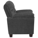 Sillón tapizado Clementine con brazos acolchados, color gris