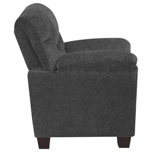 Sillón tapizado Clementine con brazos acolchados, color gris