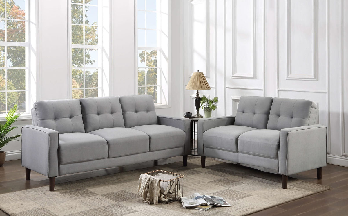 Conjunto de sofá capitoné Bowen de 2 piezas tapizado con brazos, color gris