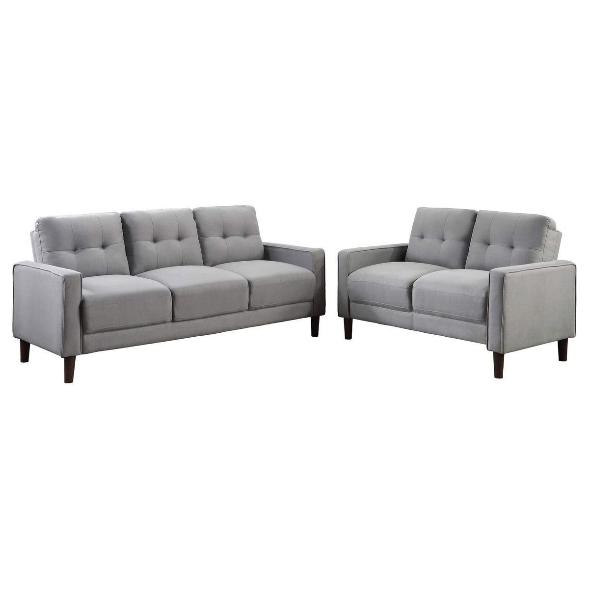 Conjunto de sofá capitoné Bowen de 2 piezas tapizado con brazos, color gris