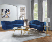Sophia 2-piece Upholstered Channel Tufted Sofa Set Blue