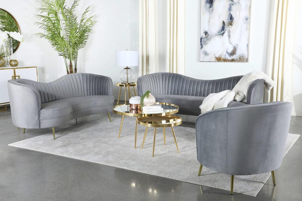 Conjunto de sofá tapizado de 3 piezas Sophia con capitoné gris