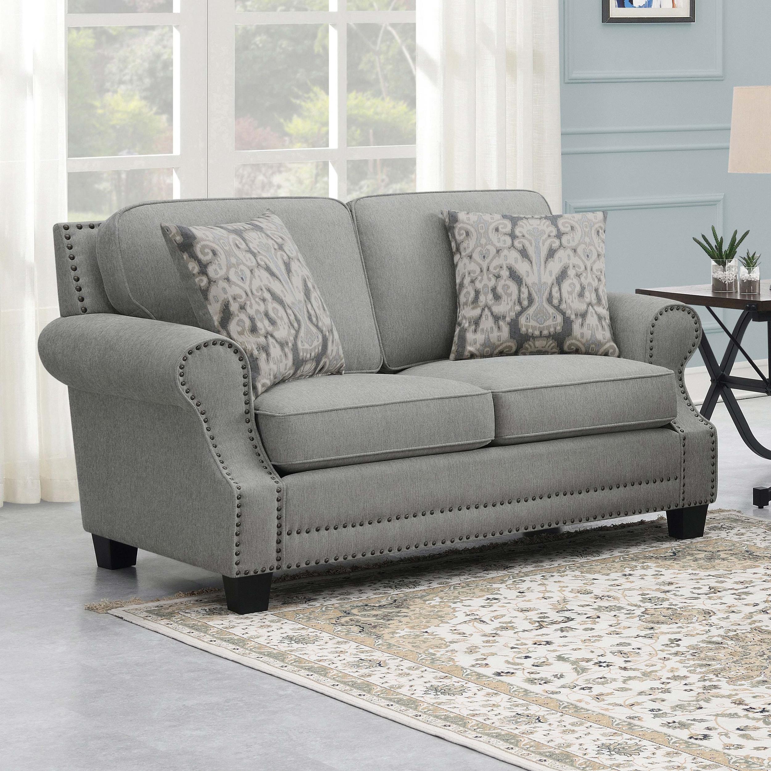 Sheldon Upholstered Rolled Arm Loveseat Grey