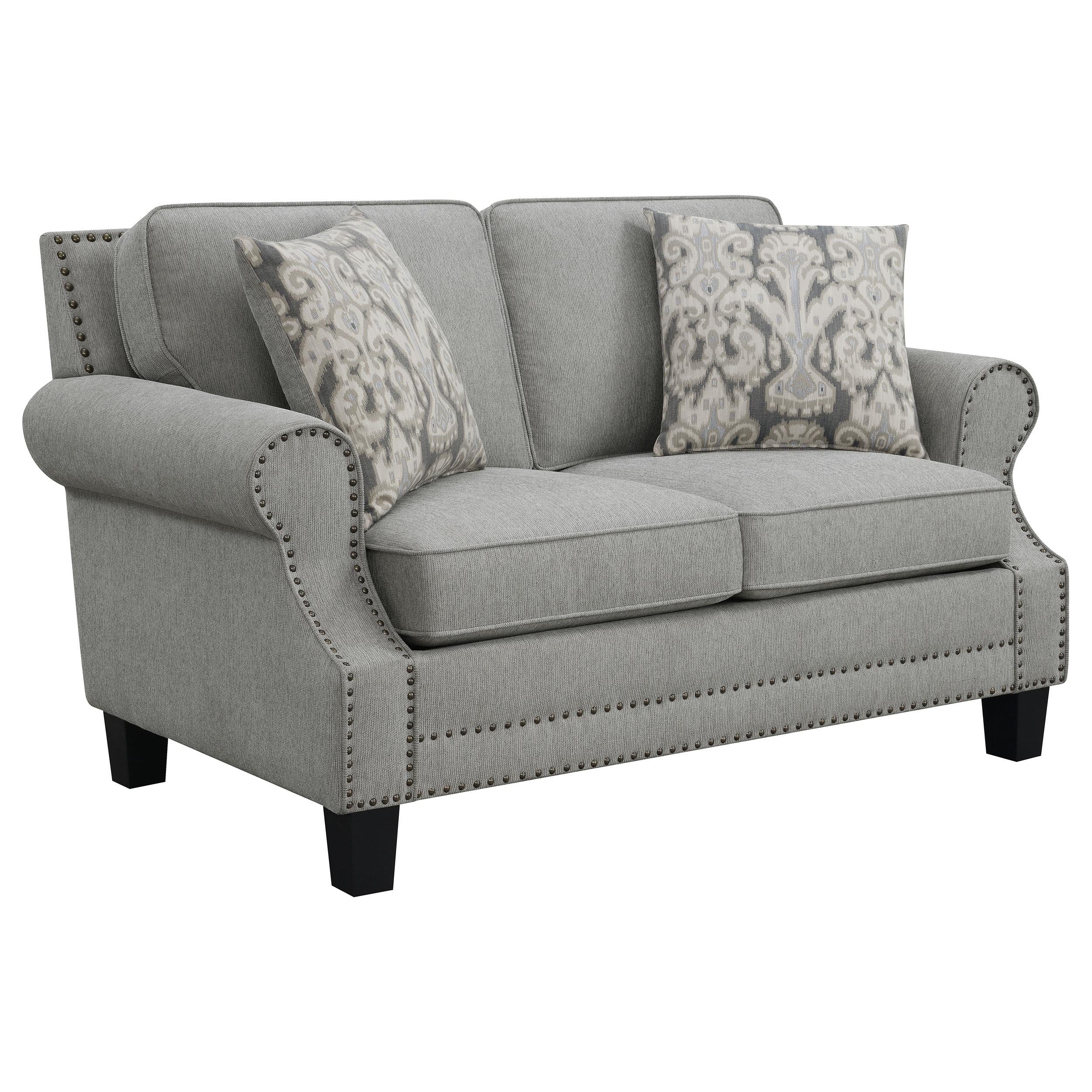 Sheldon Upholstered Rolled Arm Loveseat Grey
