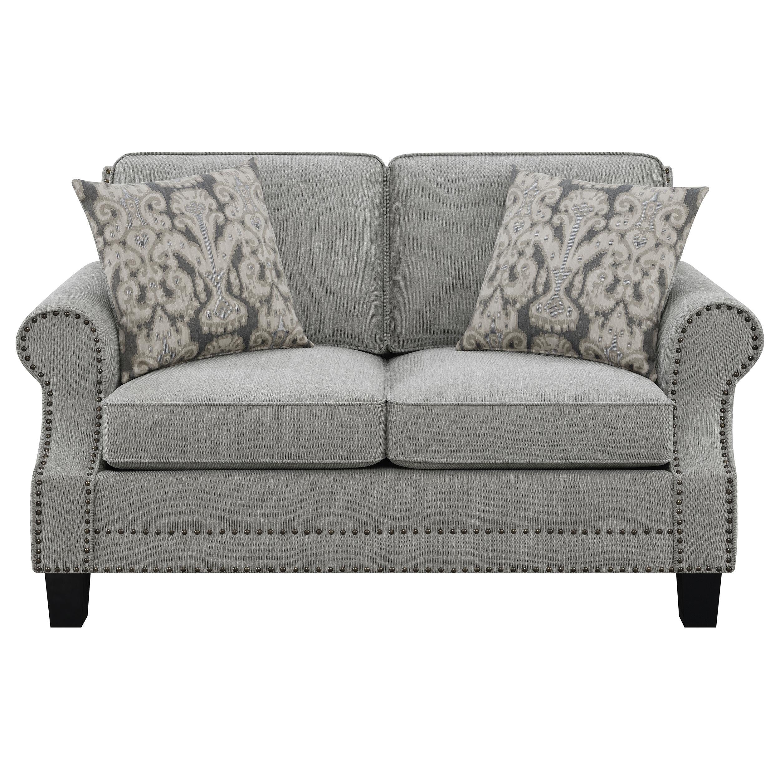 Sheldon Upholstered Rolled Arm Loveseat Grey