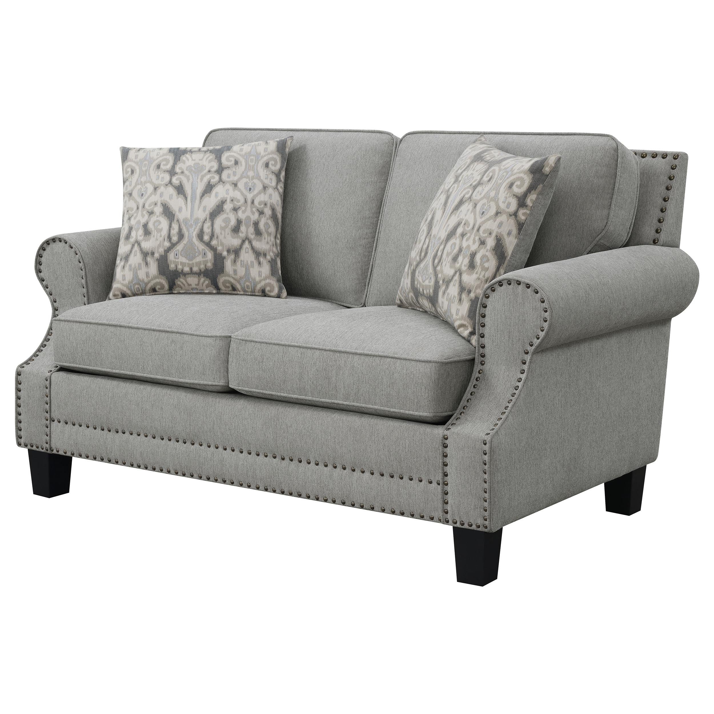 Sheldon Upholstered Rolled Arm Loveseat Grey