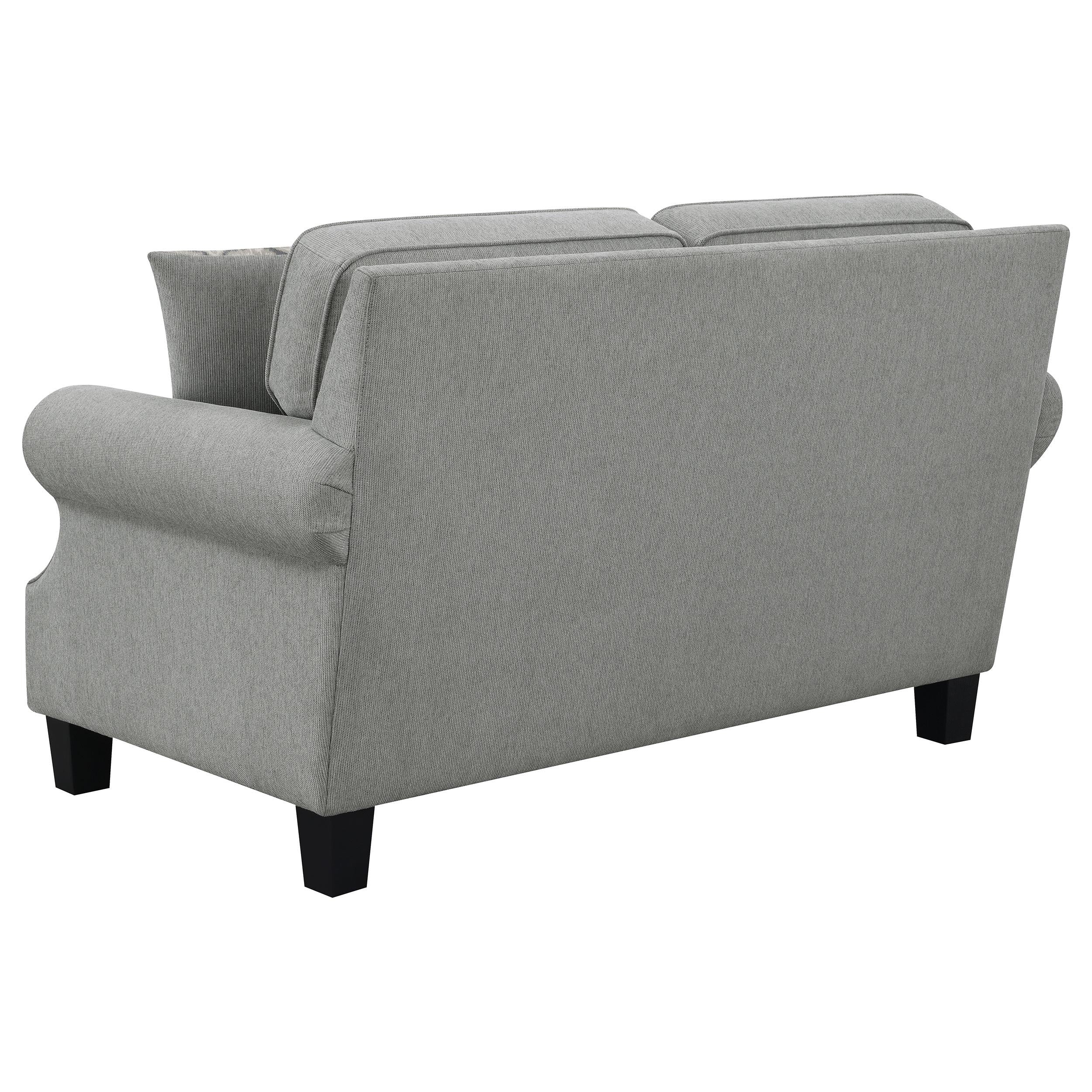 Sheldon Upholstered Rolled Arm Loveseat Grey
