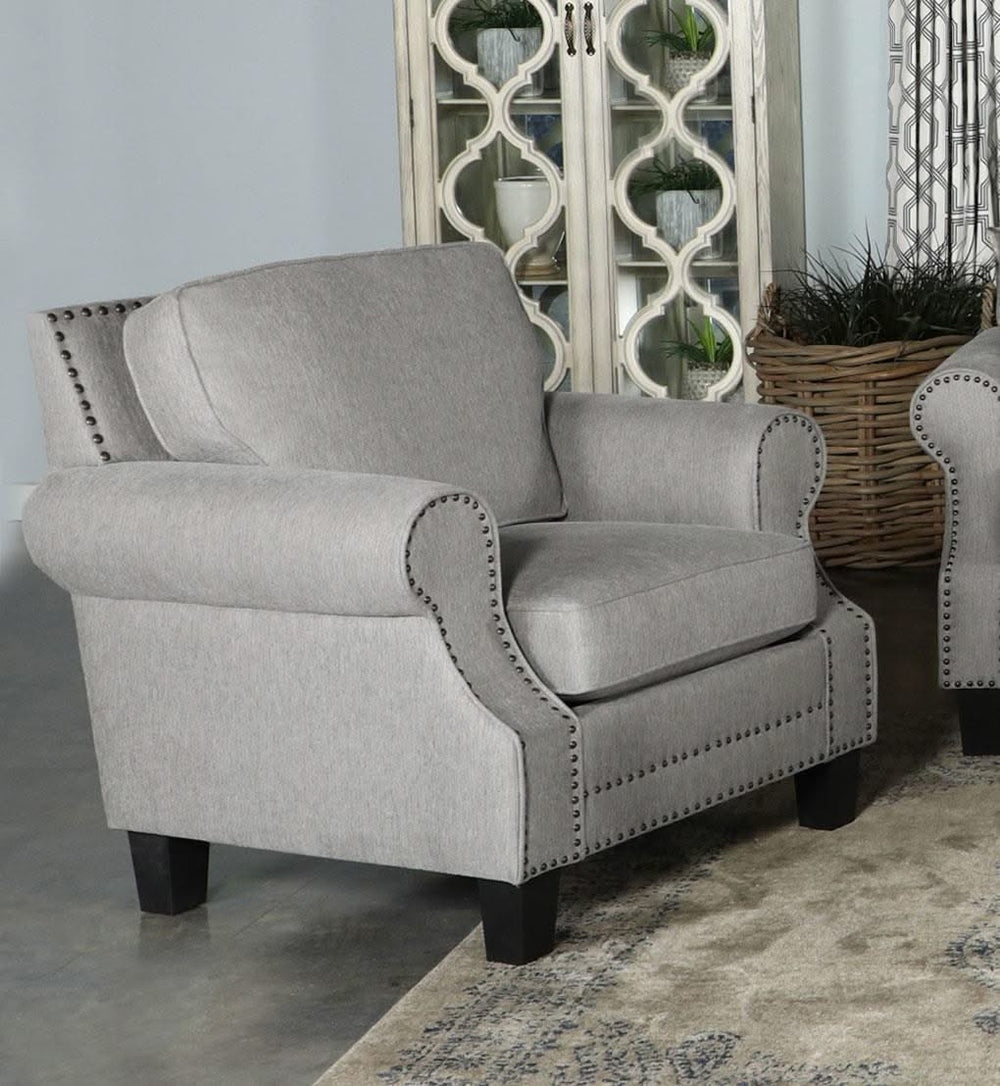 Sillón Sheldon tapizado con brazos enrollados, color gris