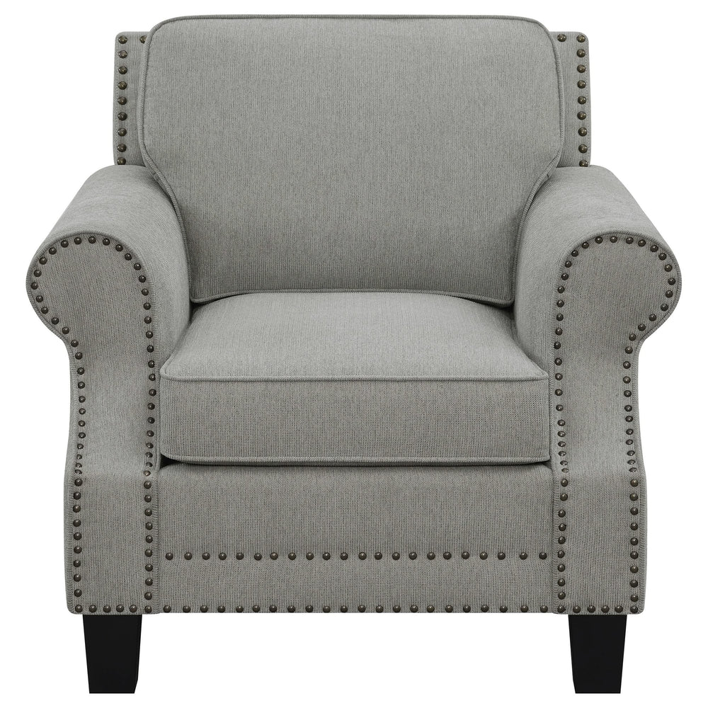 Sillón Sheldon tapizado con brazos enrollados, color gris