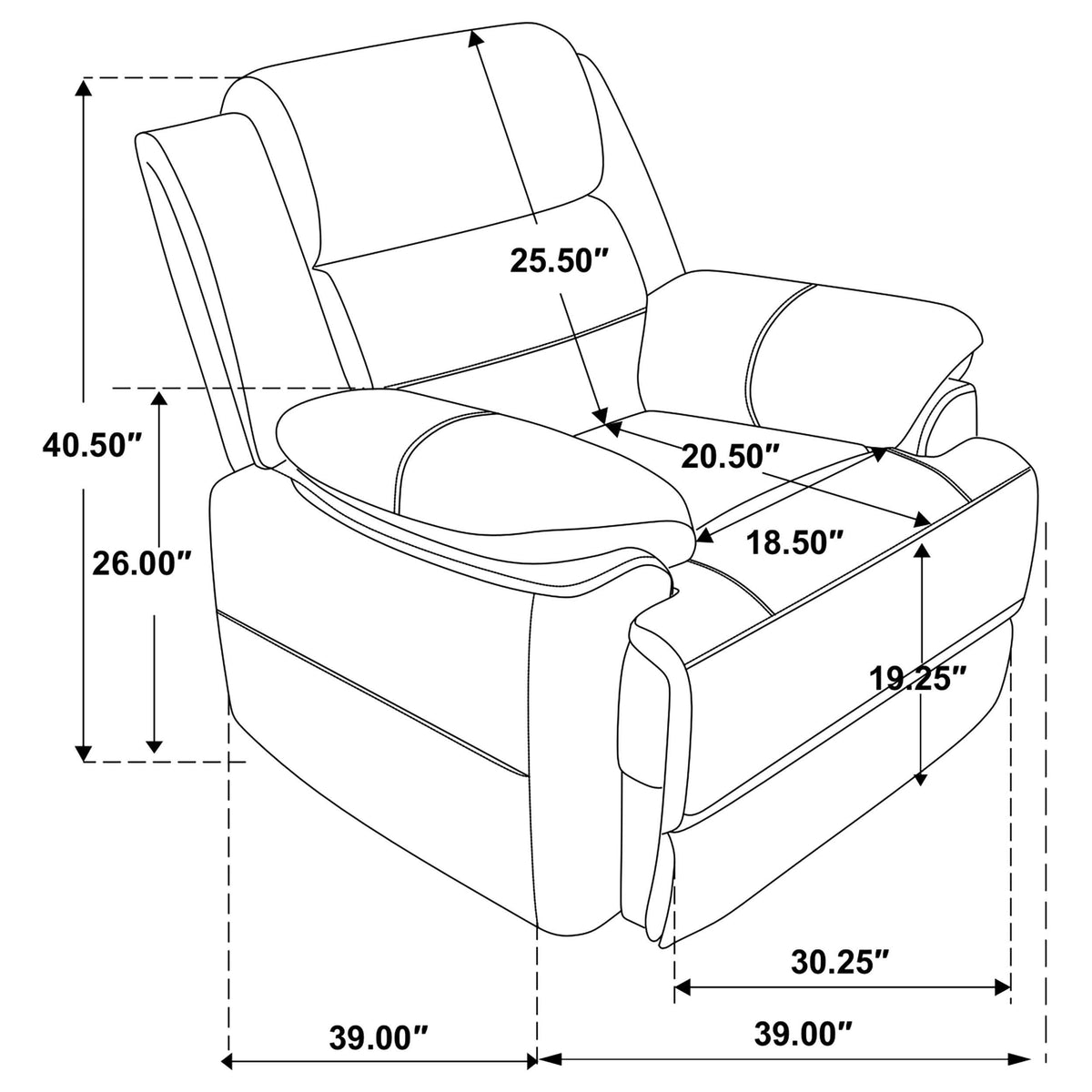 Sillón Ellington tapizado con brazos acolchados, color marrón oscuro