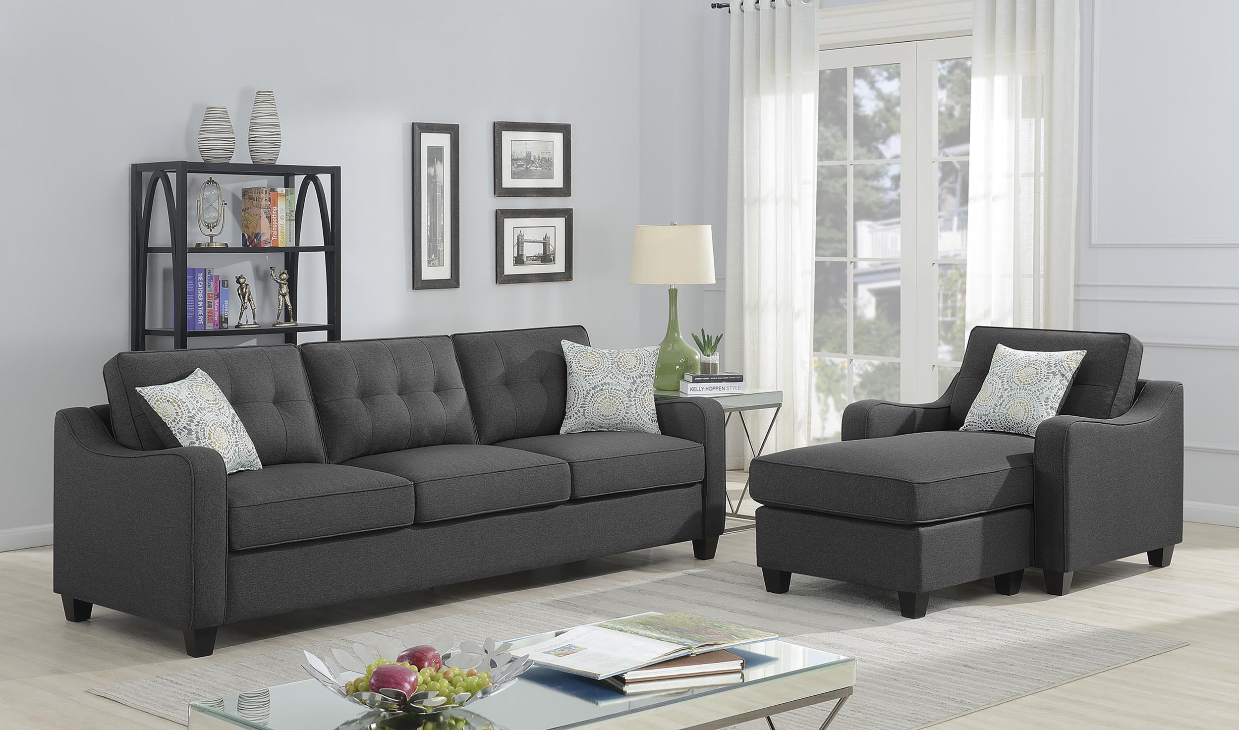 Upholstered Reversible Sectional Sofa and Chair Set Dark Grey