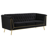 Conjunto de sofá capitoné Holly de 2 piezas con brazos tipo esmoquin tapizados en negro