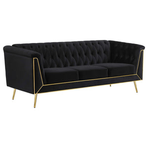 Conjunto de sofá capitoné Holly de 2 piezas con brazos tipo esmoquin tapizados en negro