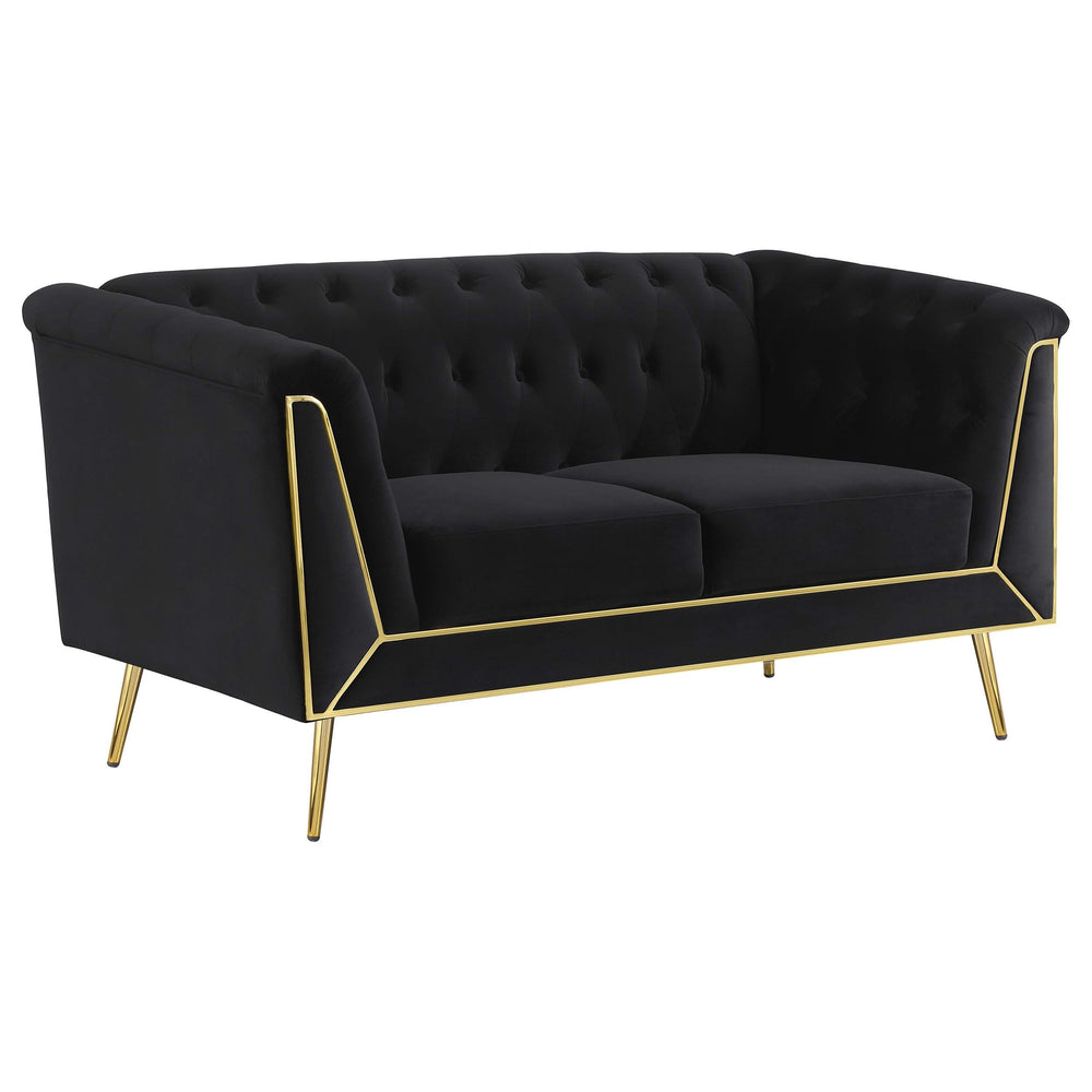 Conjunto de sofá capitoné Holly de 2 piezas con brazos tipo esmoquin tapizados en negro