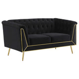 Conjunto de sofá capitoné Holly de 2 piezas con brazos tipo esmoquin tapizados en negro