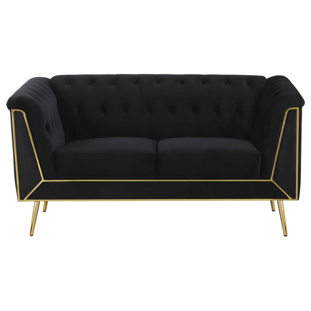 Conjunto de sofá capitoné Holly de 2 piezas con brazos tipo esmoquin tapizados en negro