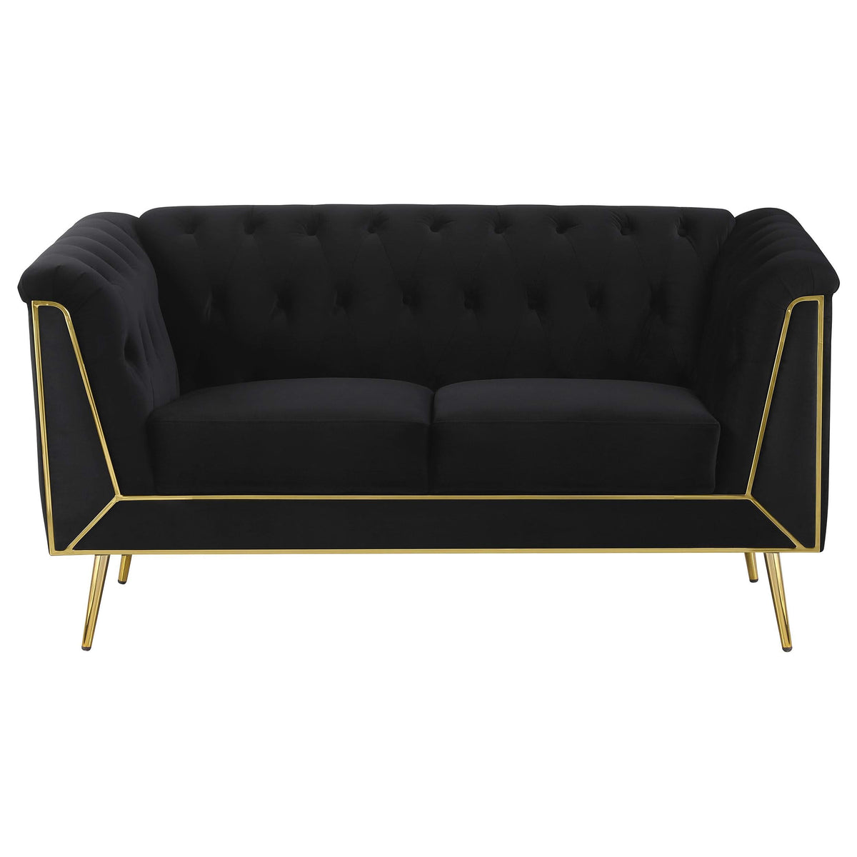 Conjunto de sofá capitoné Holly de 2 piezas con brazos tipo esmoquin tapizados en negro
