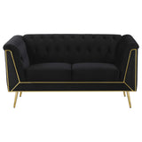 Conjunto de sofá capitoné Holly de 2 piezas con brazos tipo esmoquin tapizados en negro
