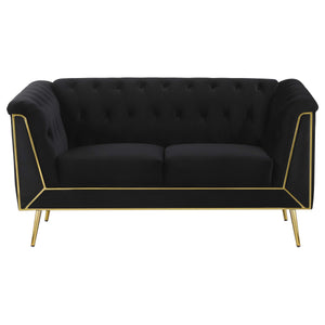 Conjunto de sofá capitoné Holly de 2 piezas con brazos tipo esmoquin tapizados en negro