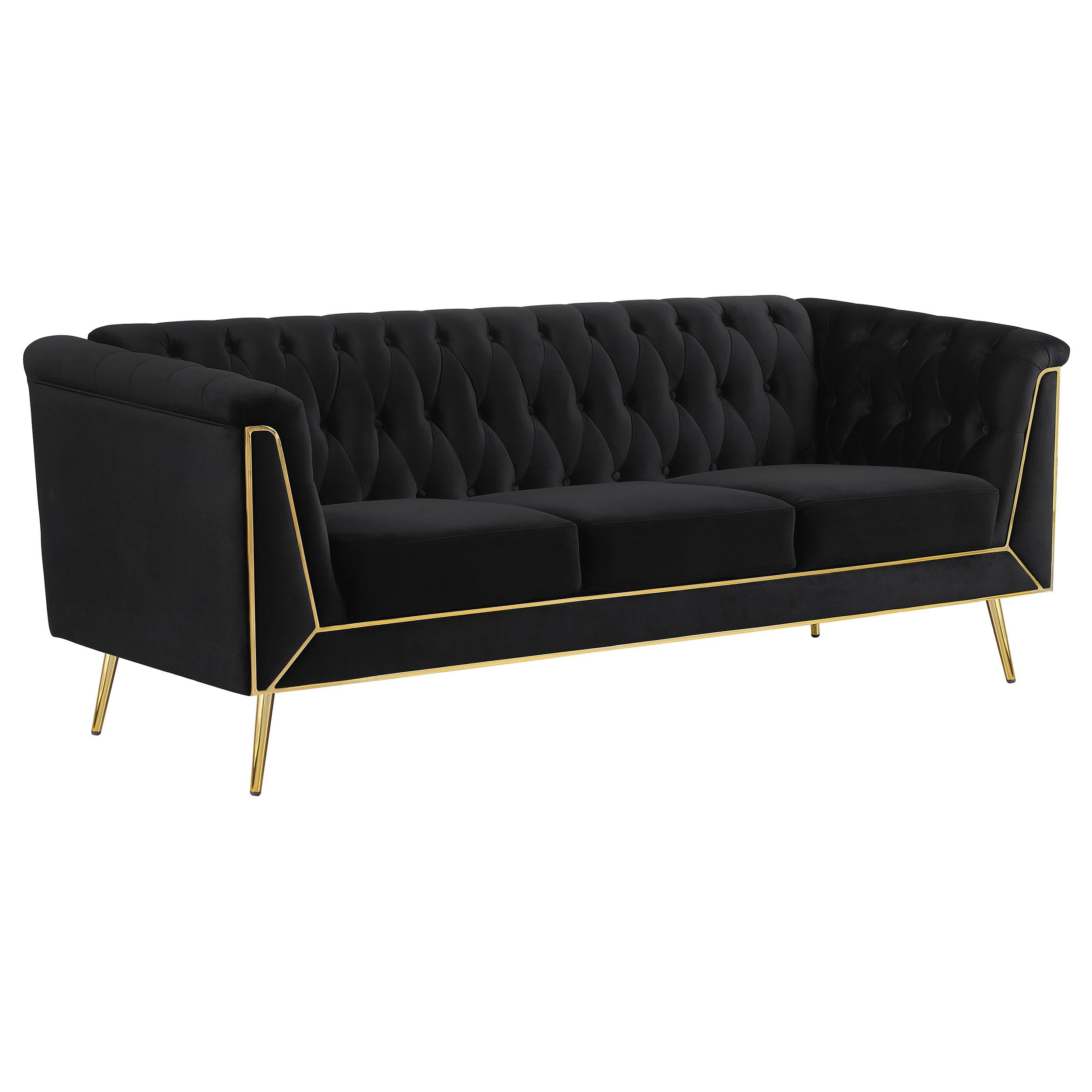 Holly Upholstered Tuxedo Arm Tufted Sofa Black