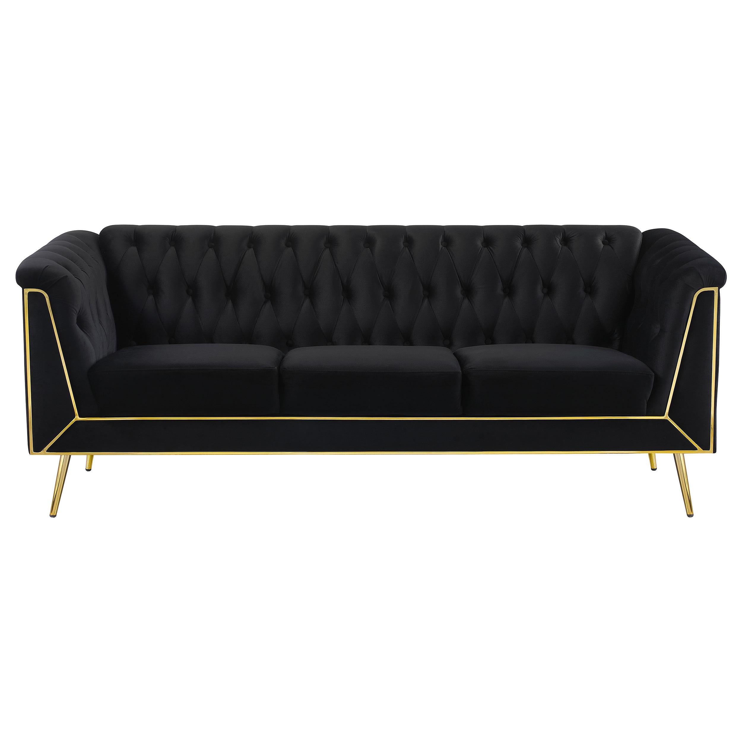 Holly Upholstered Tuxedo Arm Tufted Sofa Black