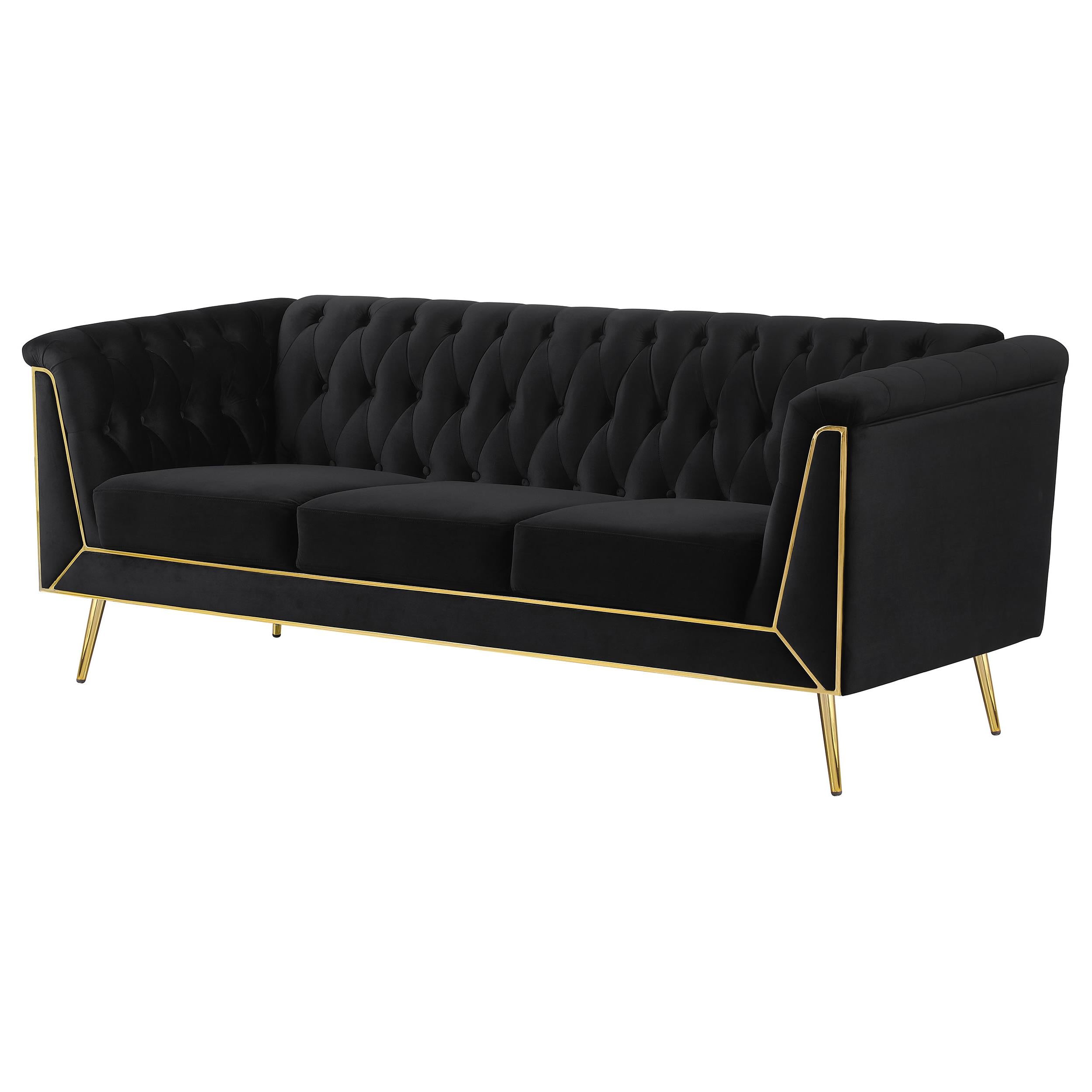 Holly Upholstered Tuxedo Arm Tufted Sofa Black