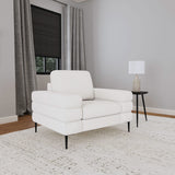 Sillón Jessel tapizado en chenilla con brazos tipo riel, color marfil
