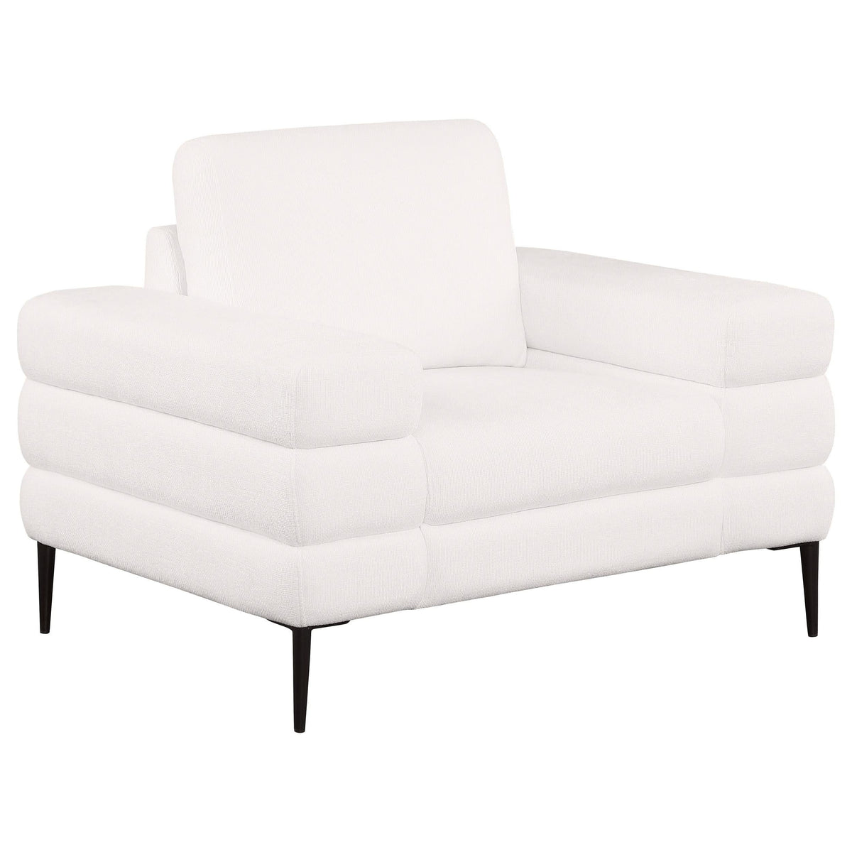 Sillón Jessel tapizado en chenilla con brazos tipo riel, color marfil
