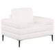 Sillón Jessel tapizado en chenilla con brazos tipo riel, color marfil