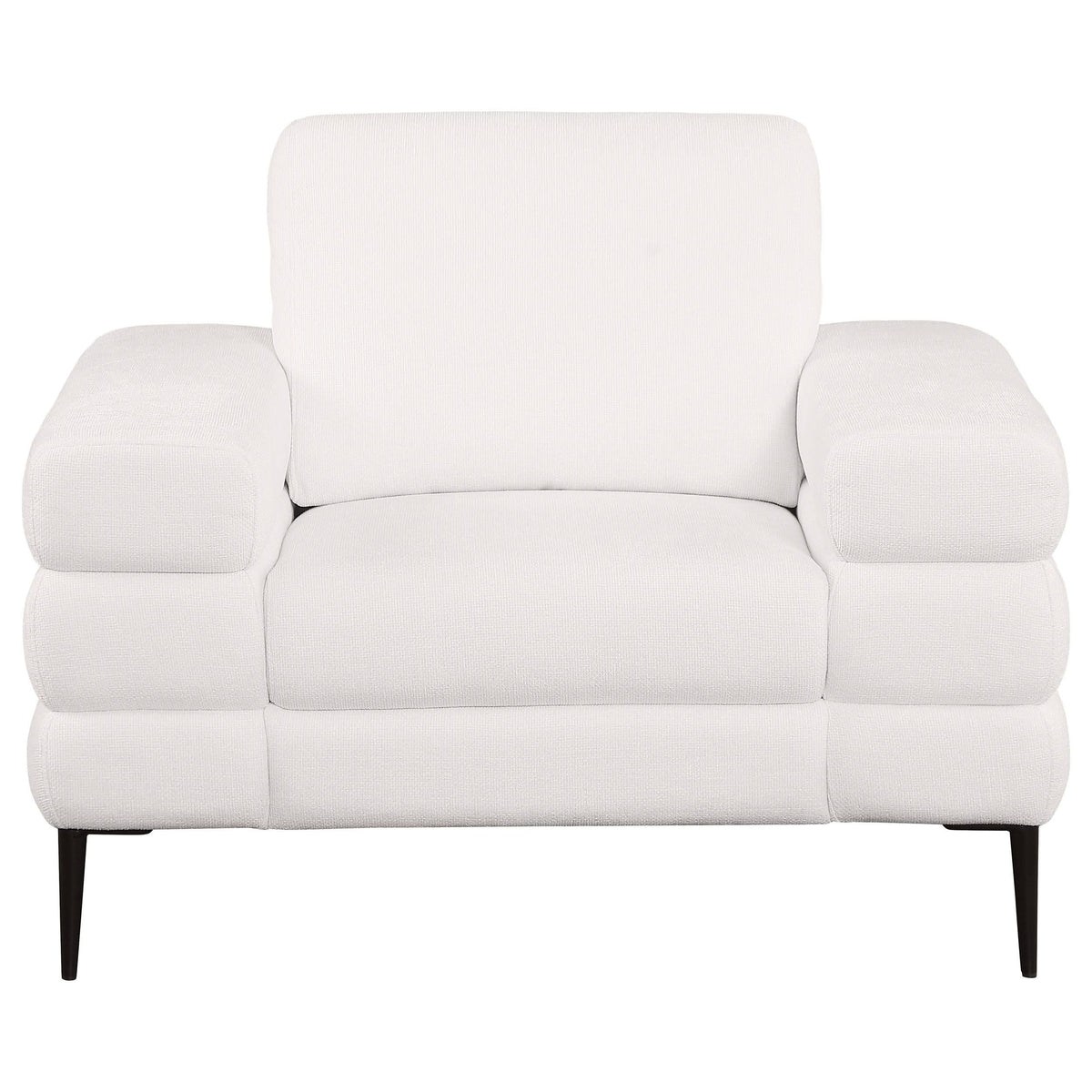 Sillón Jessel tapizado en chenilla con brazos tipo riel, color marfil