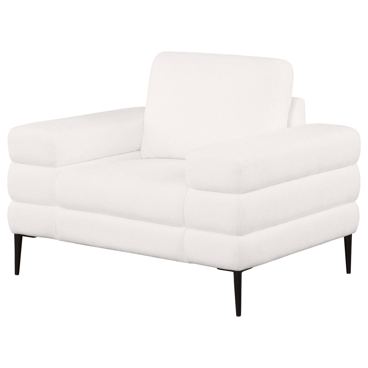 Sillón Jessel tapizado en chenilla con brazos tipo riel, color marfil