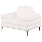 Sillón Jessel tapizado en chenilla con brazos tipo riel, color marfil