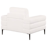 Sillón Jessel tapizado en chenilla con brazos tipo riel, color marfil