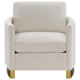 Sillón Corliss tapizado con brazos curvos en beige