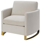 Sillón Corliss tapizado con brazos curvos en beige