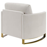Sillón Corliss tapizado con brazos curvos en beige