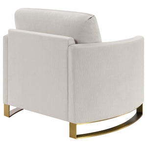 Sillón Corliss tapizado con brazos curvos en beige