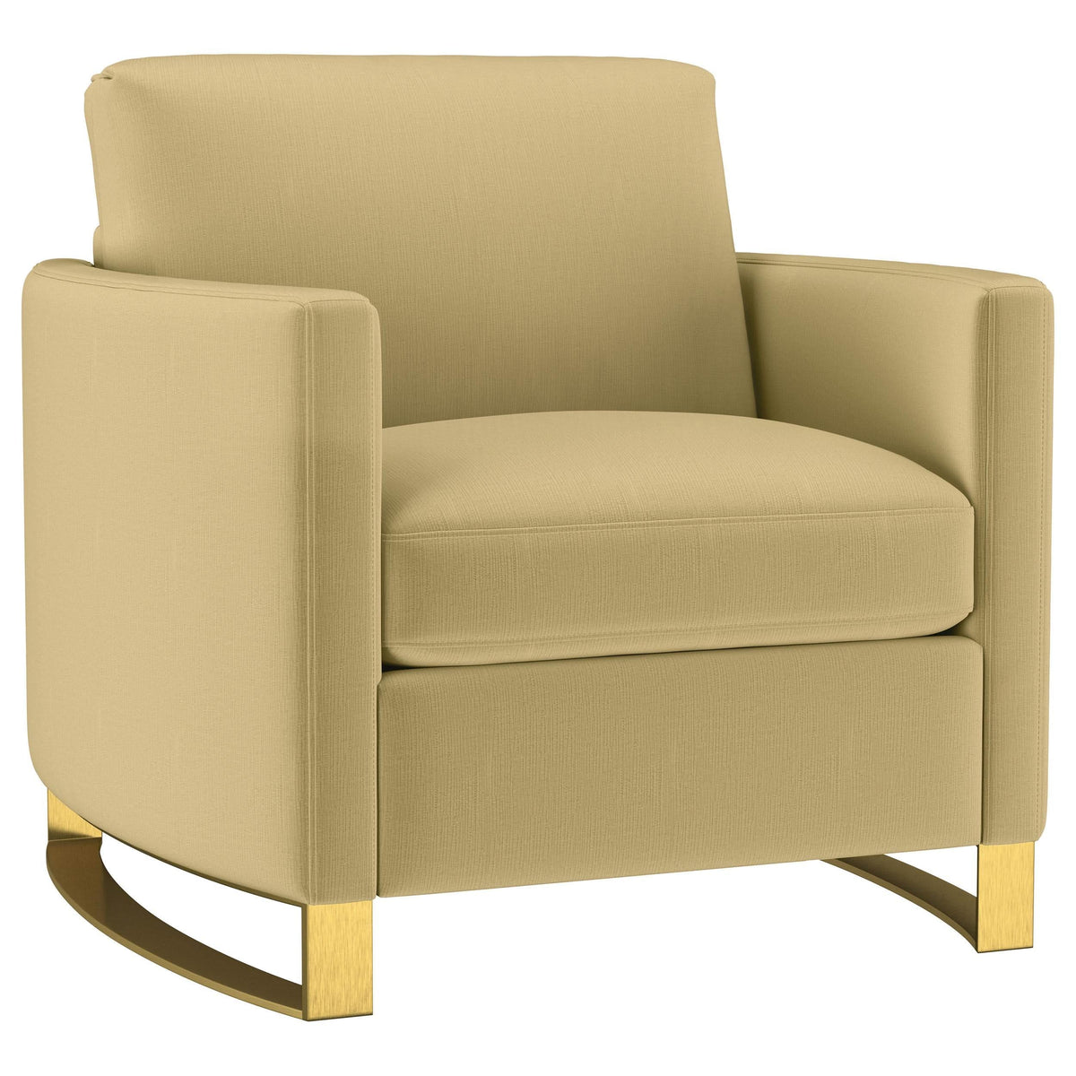 Sillón Corliss tapizado con brazos curvos en color camello