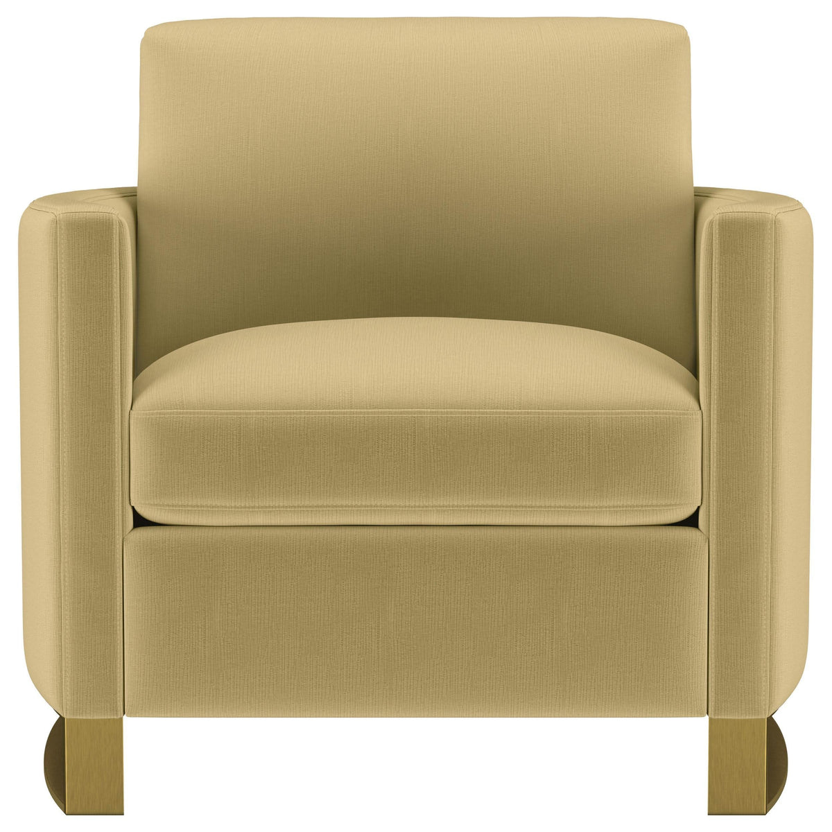 Sillón Corliss tapizado con brazos curvos en color camello