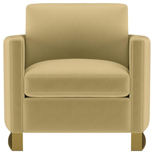 Sillón Corliss tapizado con brazos curvos en color camello