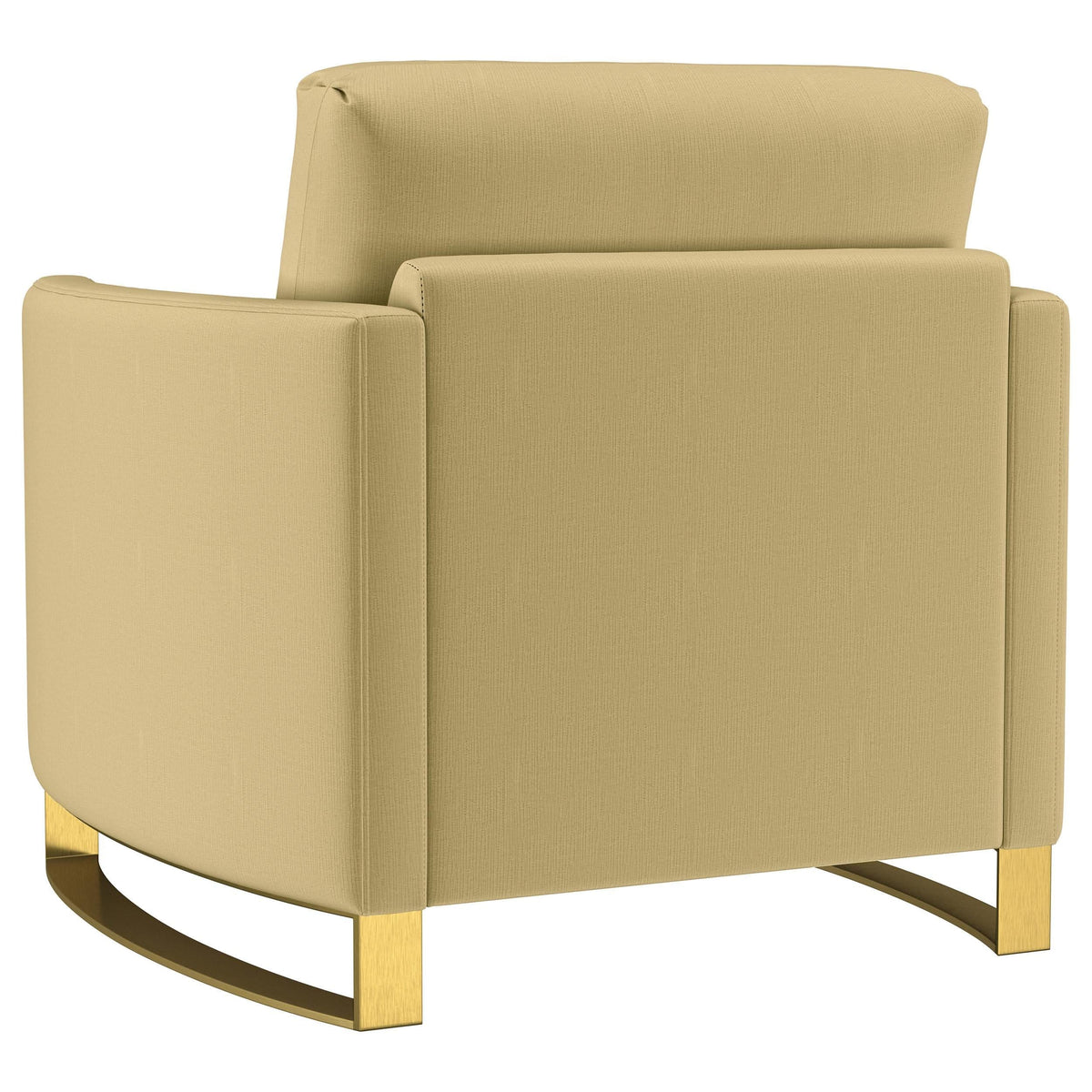 Sillón Corliss tapizado con brazos curvos en color camello