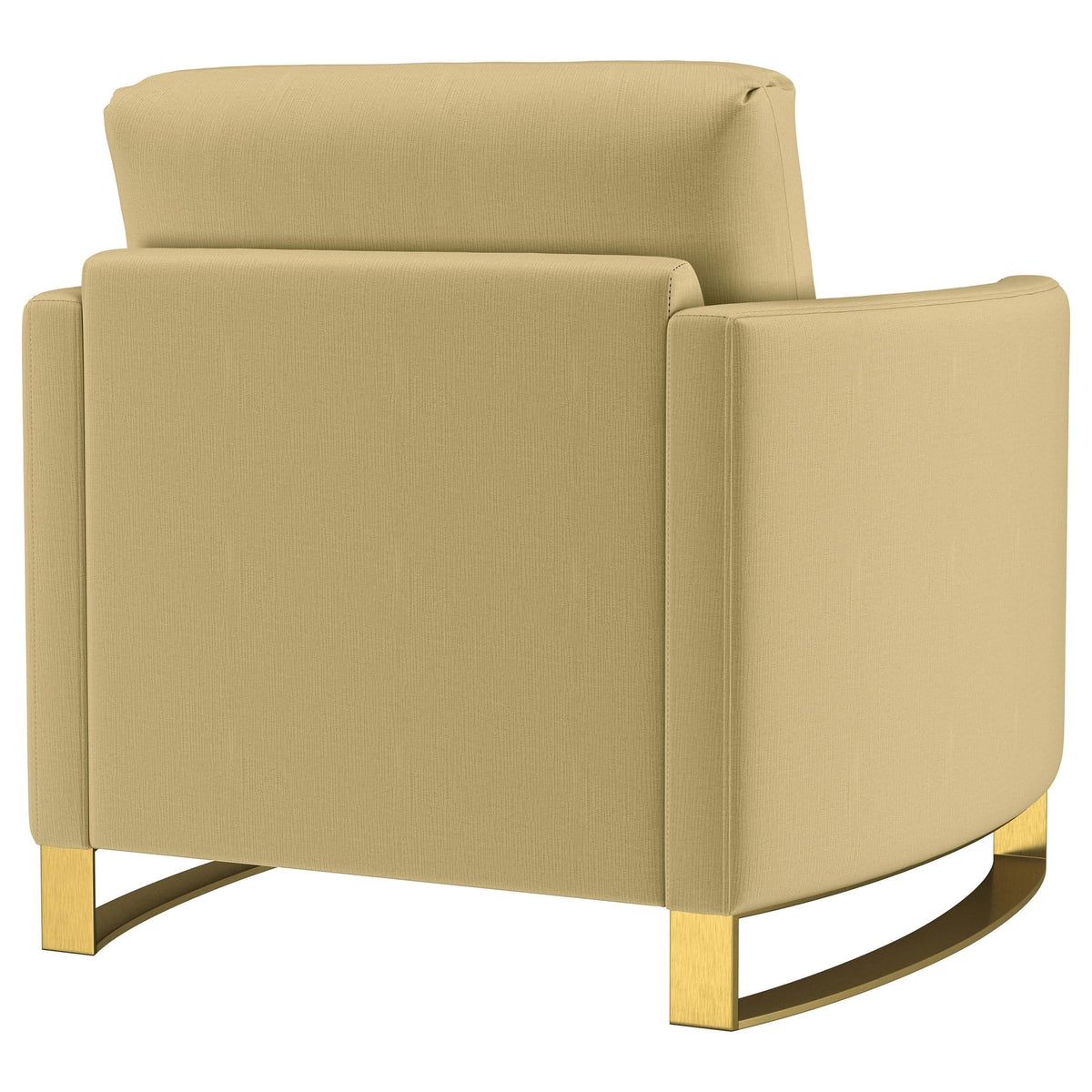 Sillón Corliss tapizado con brazos curvos en color camello