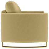 Sillón Corliss tapizado con brazos curvos en color camello