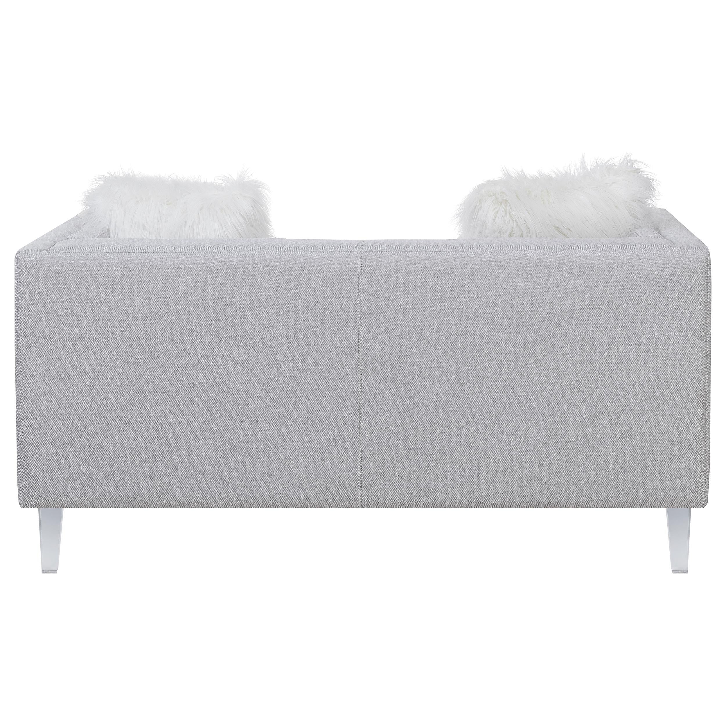 Glacier Upholstered Tuxedo Arm Tufted Loveseat Light Grey