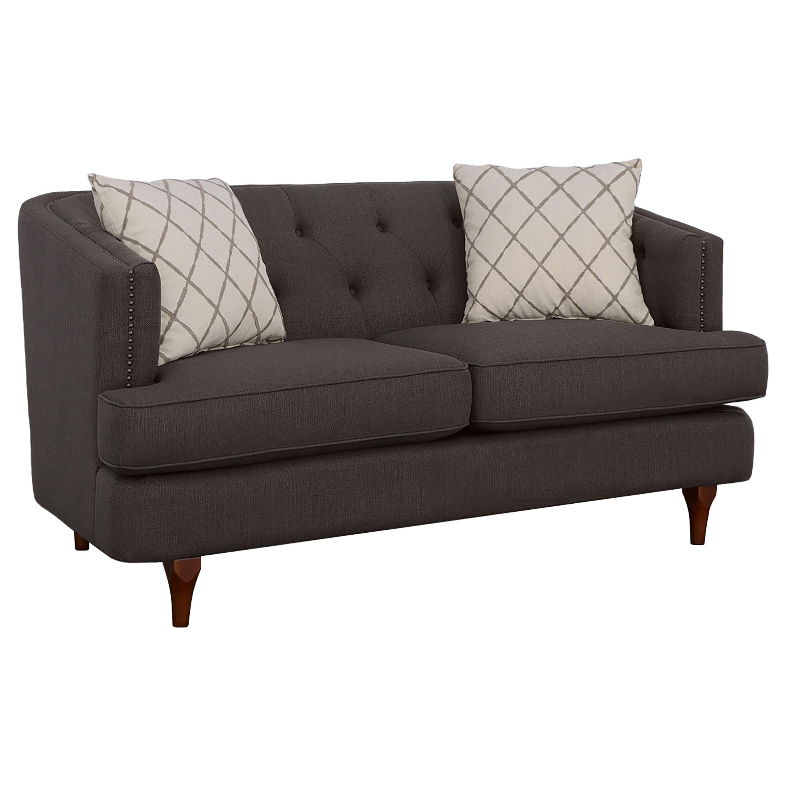 Shelby Recessed Arm and Tufted Tight Back Loveseat Grey and Brown