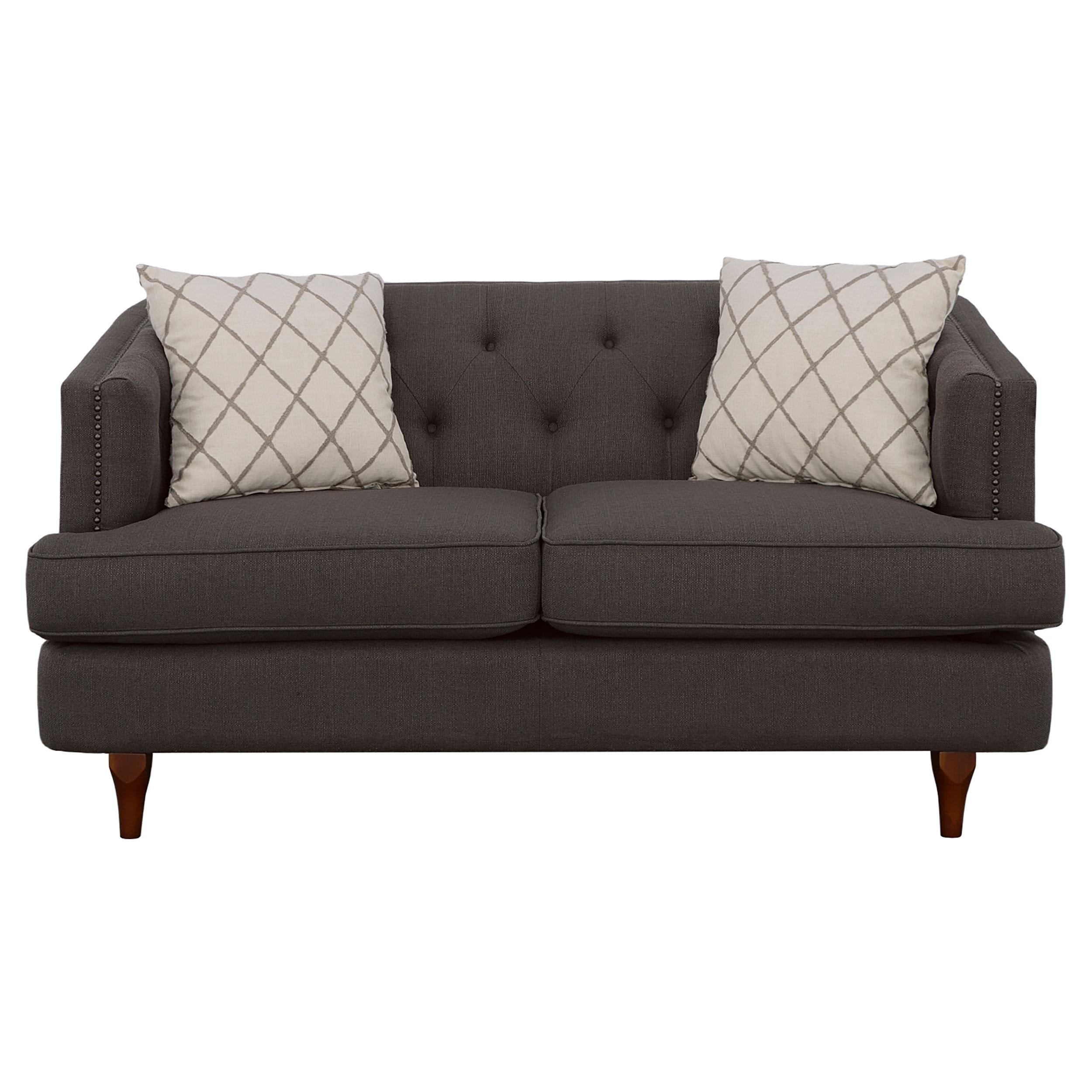 Shelby Recessed Arm and Tufted Tight Back Loveseat Grey and Brown
