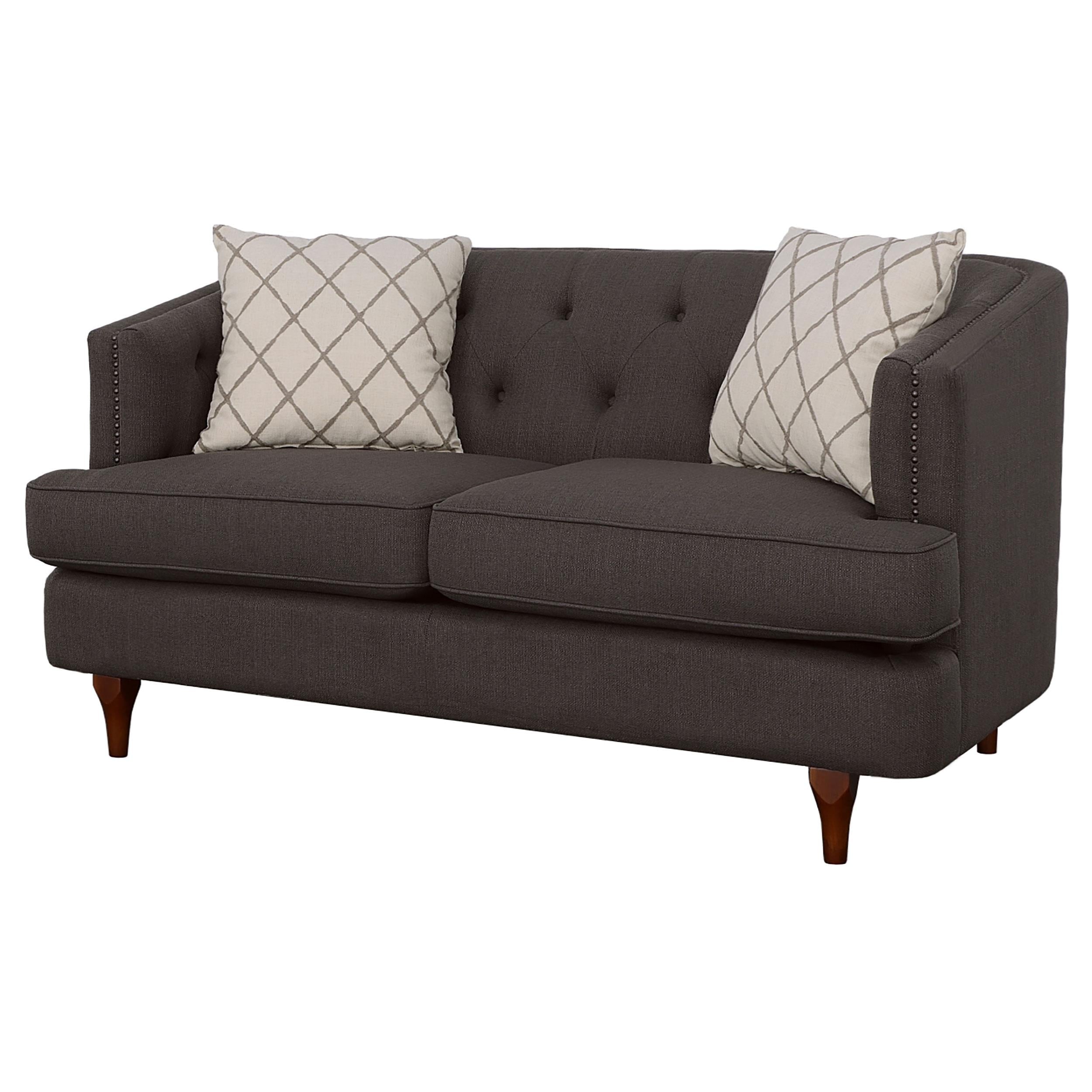 Shelby Recessed Arm and Tufted Tight Back Loveseat Grey and Brown