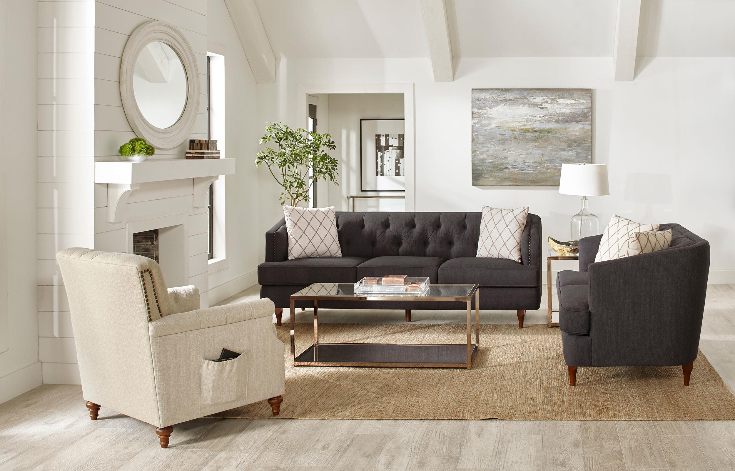 Shelby Recessed Arm and Tufted Tight Back Loveseat Grey and Brown