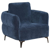 Sillón moderno tapizado en chenilla con brazos en azul
