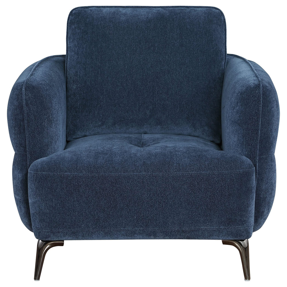 Sillón moderno tapizado en chenilla con brazos en azul